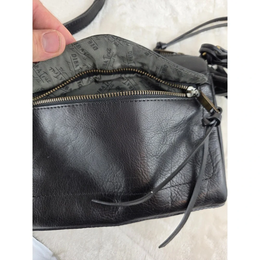Diba True Black Leather Crossbody Bag‎ Ring Detail Tassel Adjustable Strap